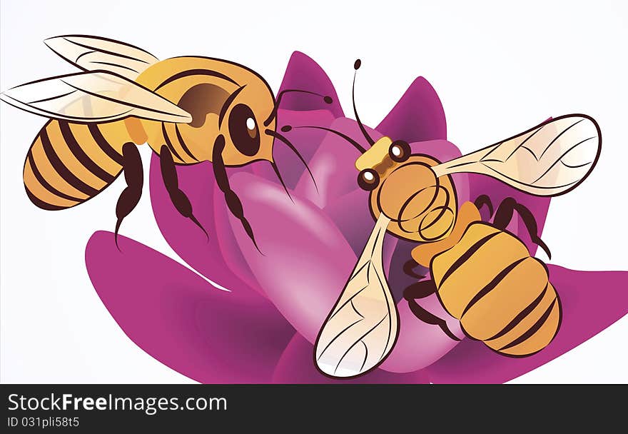 Vector bees on nice flower. Vector bees on nice flower