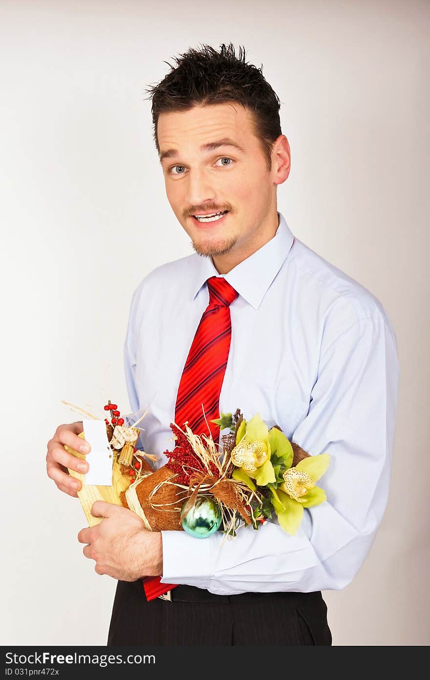 Young man hold Christmas gift