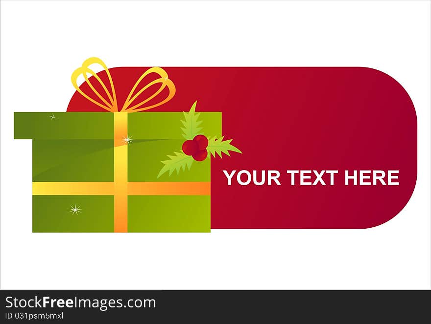 Christmas banner with green present. Christmas banner with green present