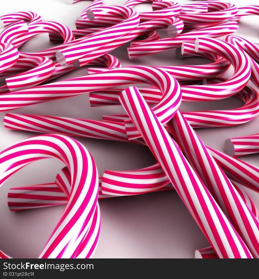 3d image of a lot of colorful candy canes