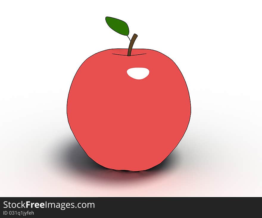 Painted red apple with green leaf on white background