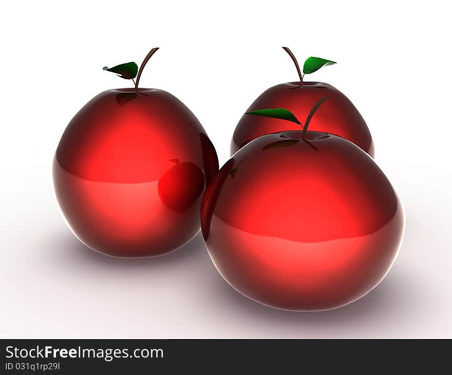 Three red apples to punish the automotive paint on a white background