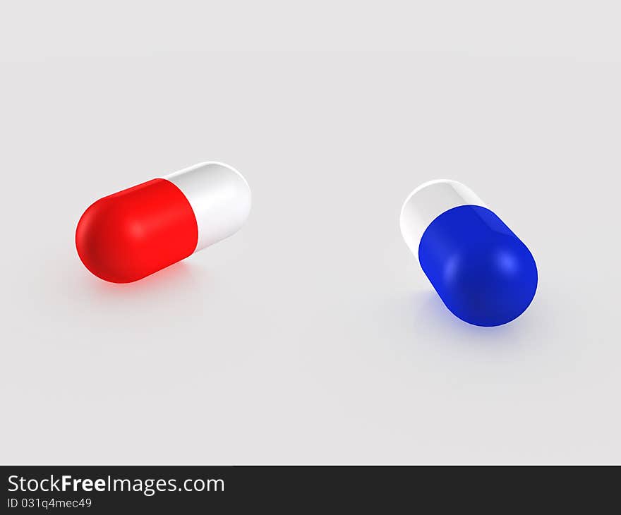 The red white and blue and white tablets on the mirror surface. The red white and blue and white tablets on the mirror surface