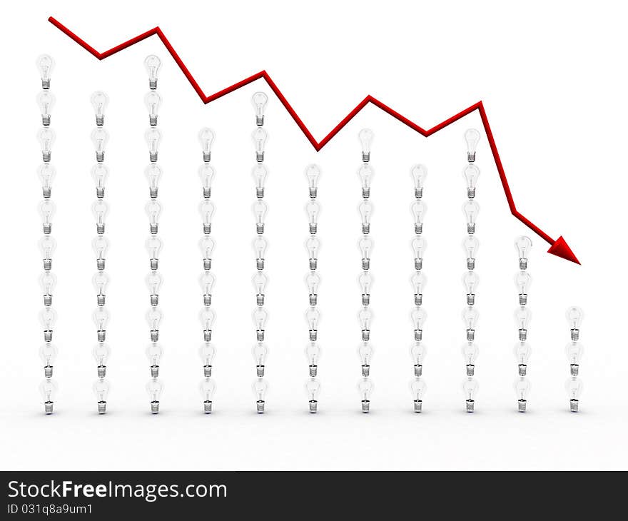 Schedule of decay of light bulbs and red arrows on white background