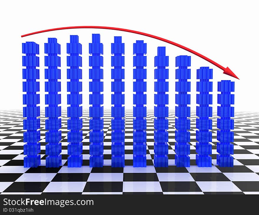 Schedule of decline of the red arrow and blue boxes on the chessboard mirror surface