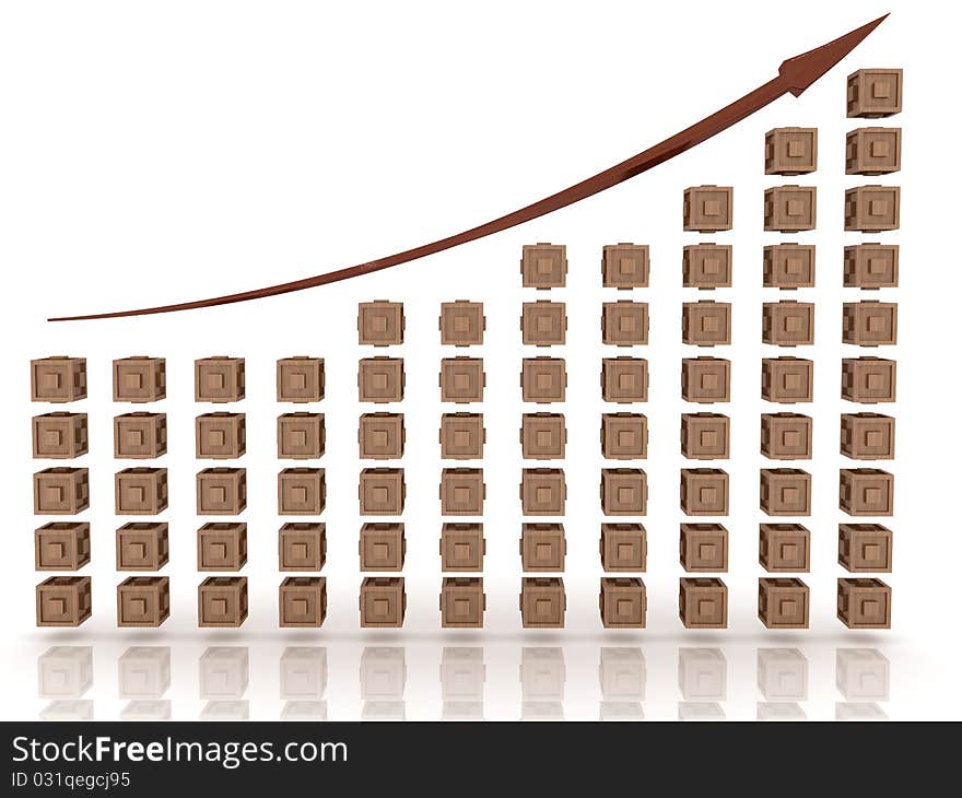 The graph of growth of the wooden sticks and wooden arrows in the mirror background