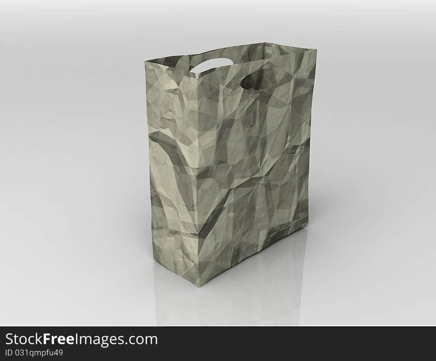 A crumpled yellow-white paper bag on the mirror background