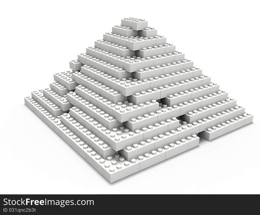 White dice assembled in a pyramid on a white background