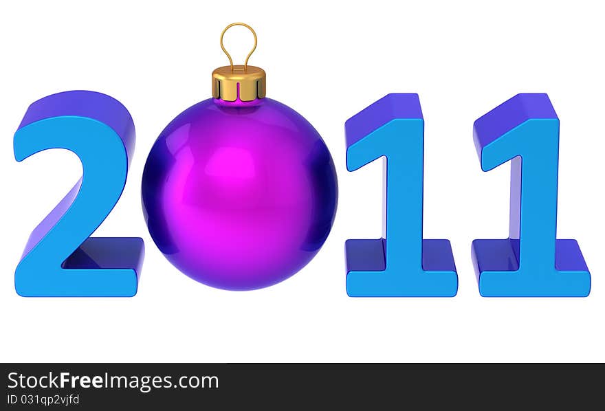 New 2011 Year date colored blue with classic purple christmas ball as zero number. This is a detailed 3D render (Hi-Res). Isolated on white. Merry Xmas and Happy New Year!. New 2011 Year date colored blue with classic purple christmas ball as zero number. This is a detailed 3D render (Hi-Res). Isolated on white. Merry Xmas and Happy New Year!