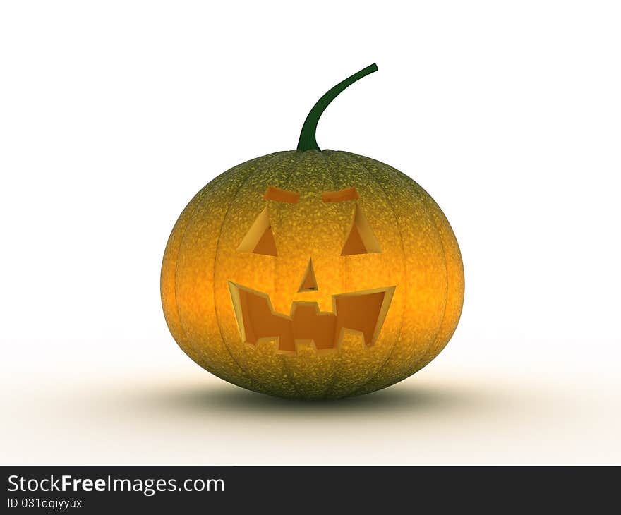 The round yellow-green pumpkin on a white background