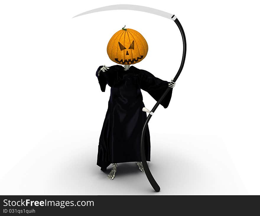 Death of a pumpkin head and a black silk with a slash on a white background