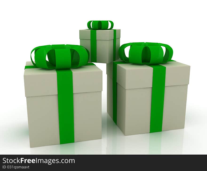 Three Festive Boxes Wrapped In Green Tape