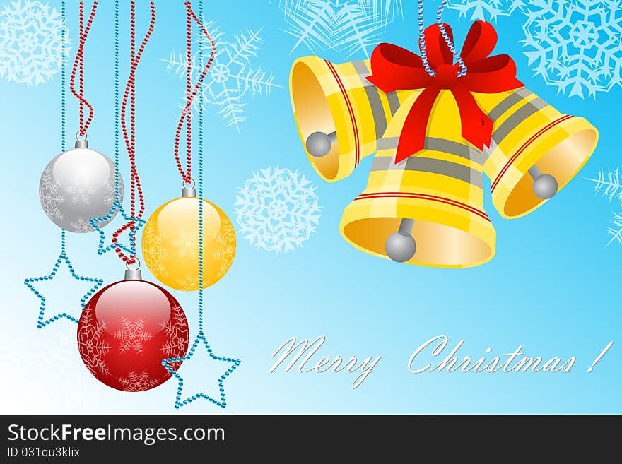 Merry christmas greeting card (globe, star, bell). Merry christmas greeting card (globe, star, bell)