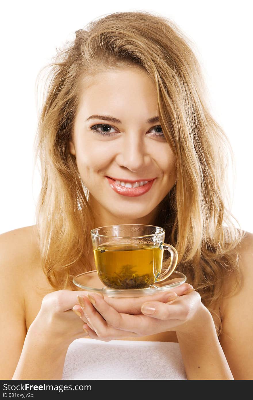 Lovely woman with a cup of green tea. Lovely woman with a cup of green tea