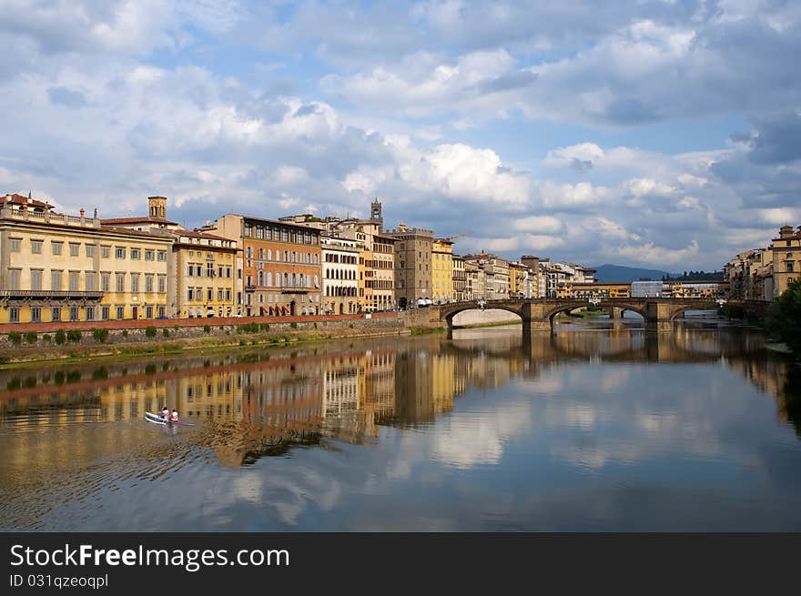 View of Arno river and Alle Grazie Bridge – Firenze - Italy. View of Arno river and Alle Grazie Bridge – Firenze - Italy