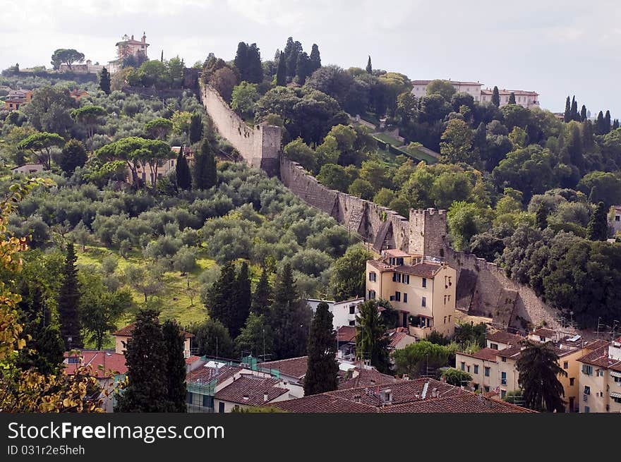 View of Old fortification Walls â€“ Firenze - Italy. View of Old fortification Walls â€“ Firenze - Italy