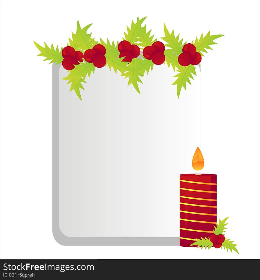 Christmas frame with candle and berries. Christmas frame with candle and berries