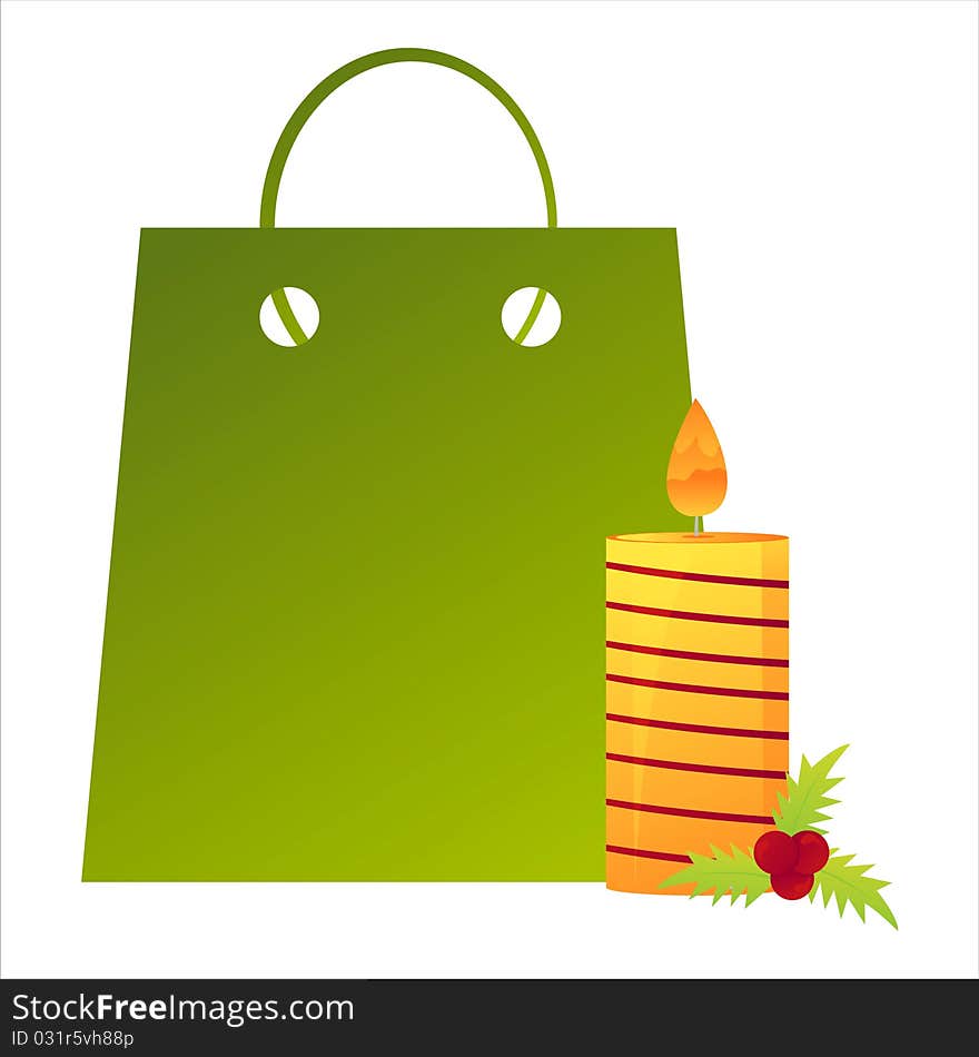 Christmas shopping bag with candle