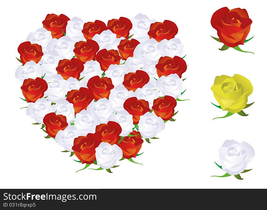 Illustration of a heart shape made from roses.