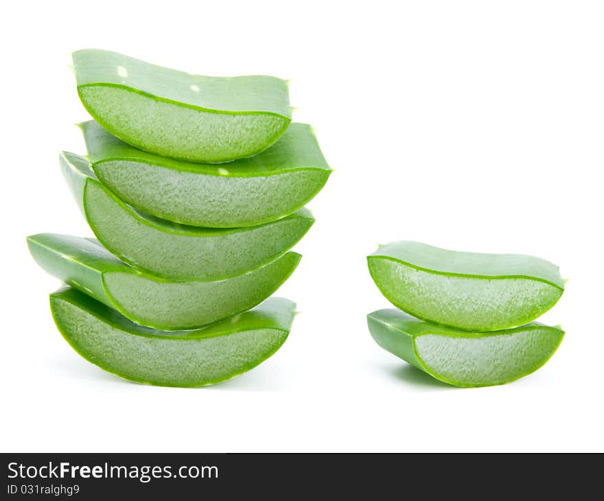 Sliced aloe leaves isolated on white background