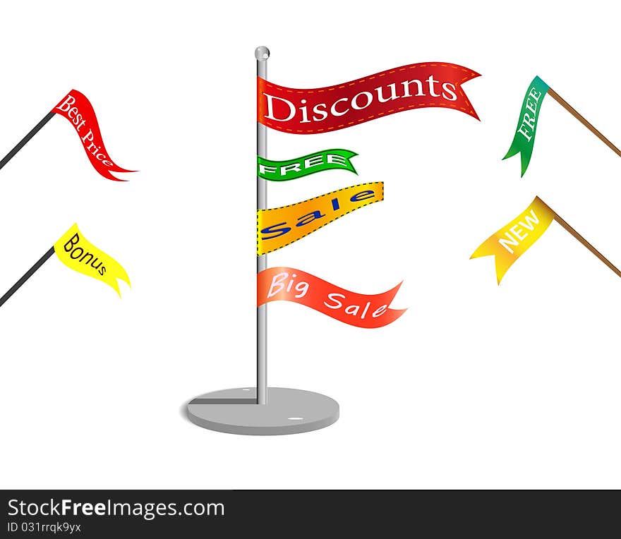 Flags with commercial signs sale discount bonus , EPS 8.