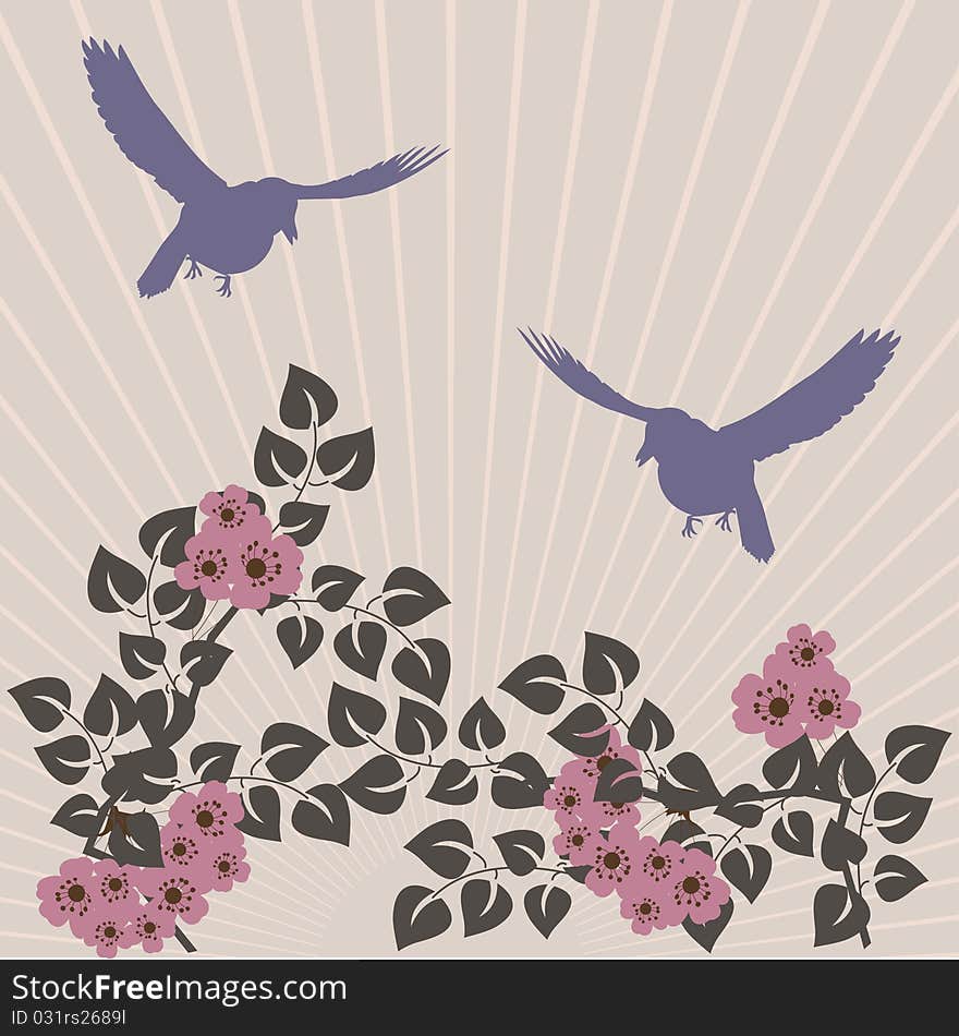 Retro stylized floraland birds background. Retro stylized floraland birds background