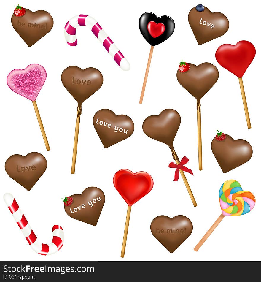 17 Heart Shape Lollipops, Isolated On White Background, Vector Illustration. 17 Heart Shape Lollipops, Isolated On White Background, Vector Illustration