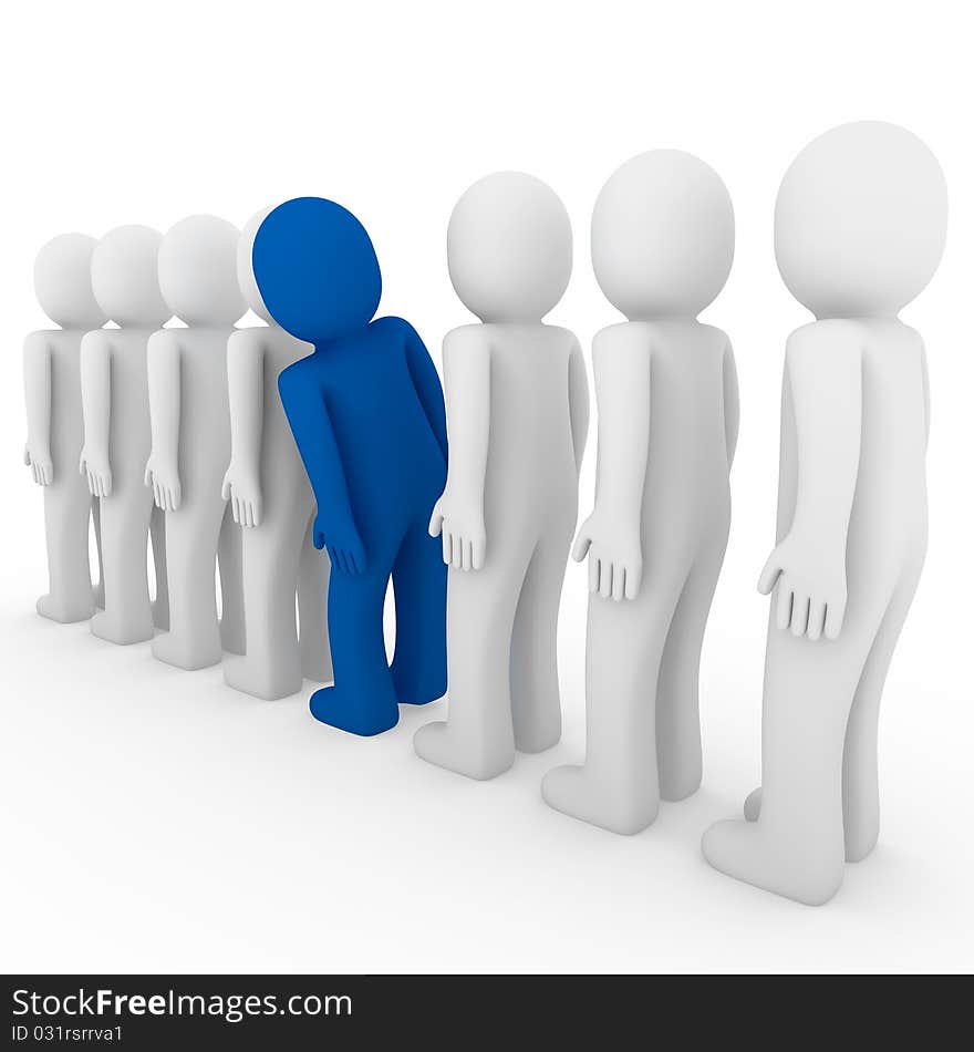 3d human stand crowd blue isolated white background