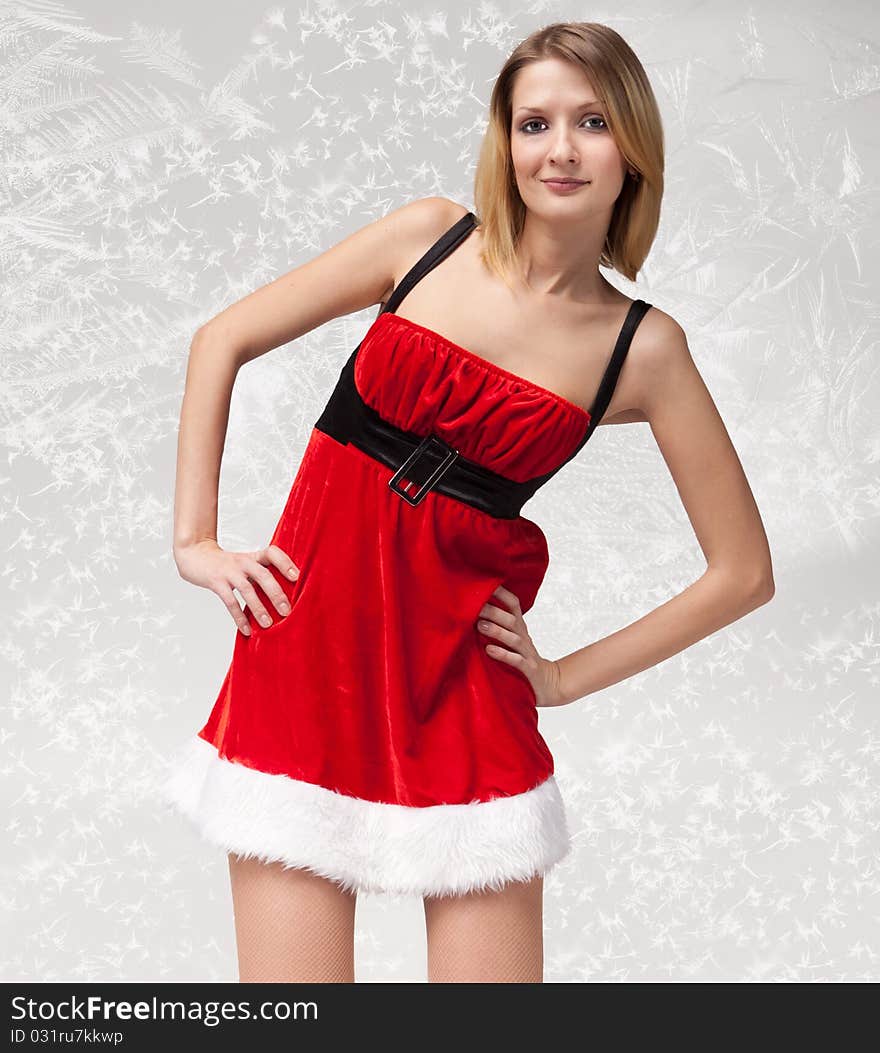 Christmas Girl In Santa Claus Clothes