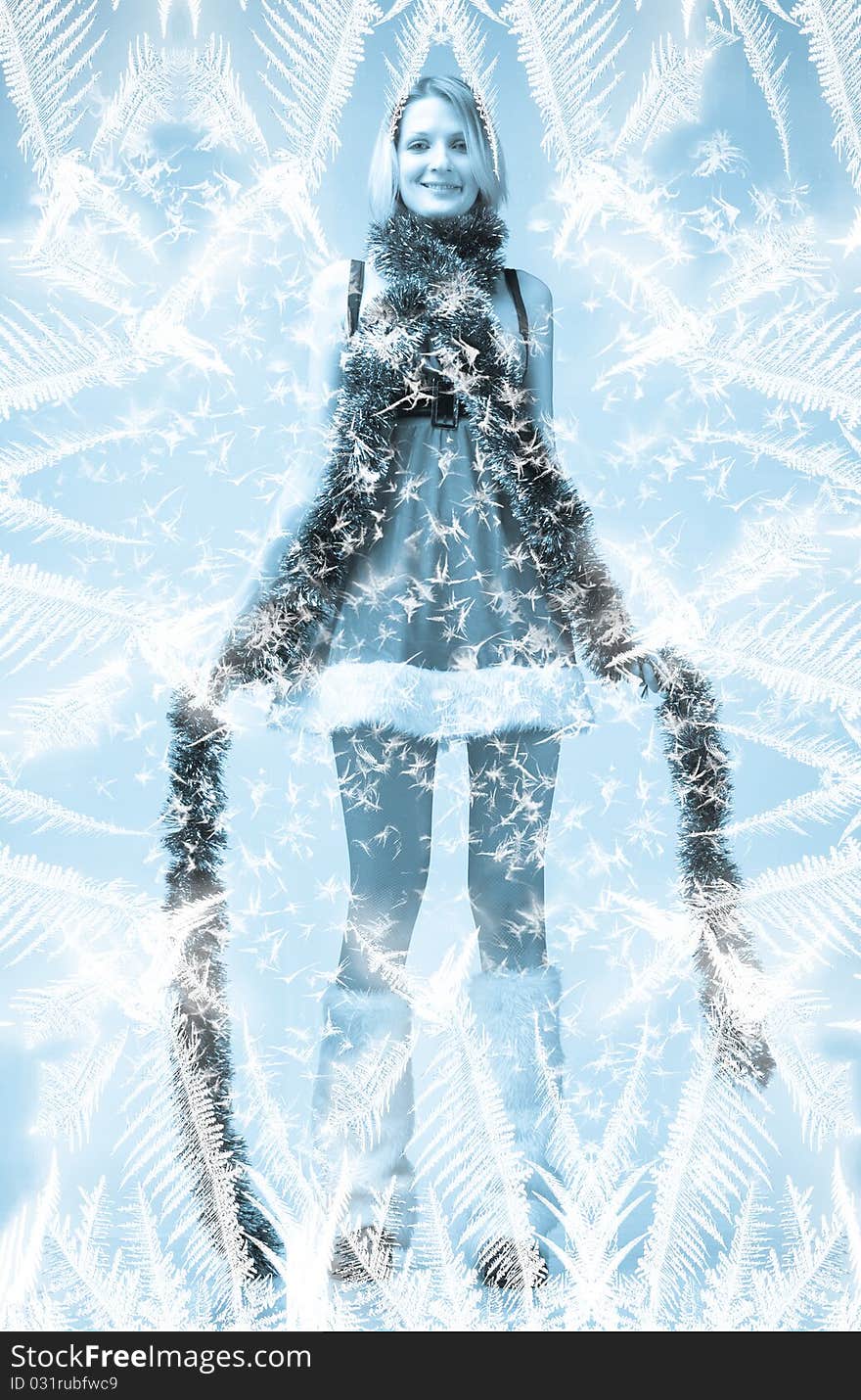 Christmas girl on frost pattern