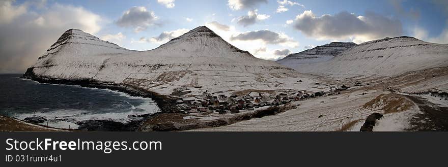 Panorama of Gjogv on Faroe Islans