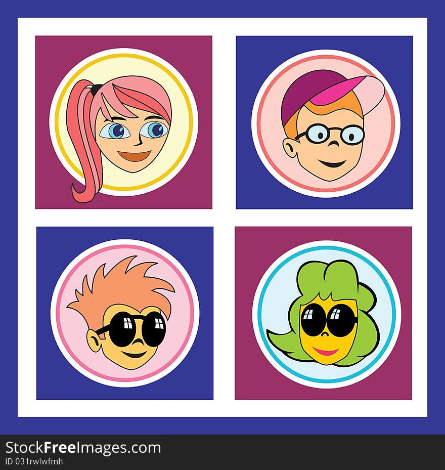 Vector people's heads in various colors