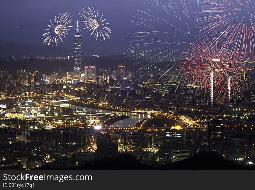 Fireworks of Taipei city in Taiwan