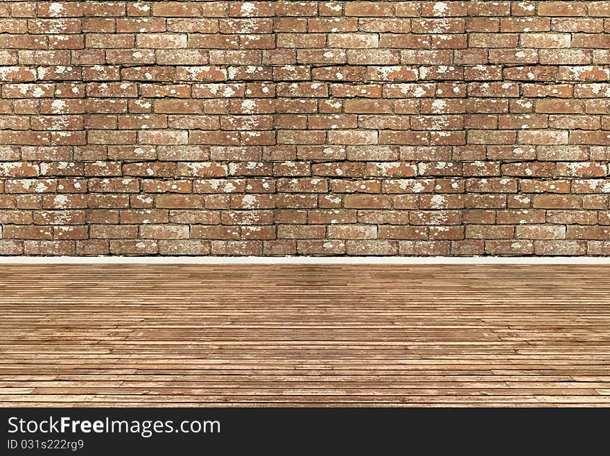 Old empty room with wooden wall and brick wall