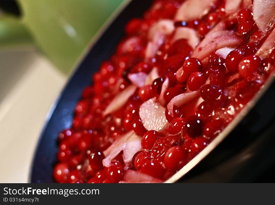 Cranberries on the stove on Thanksgiving Day