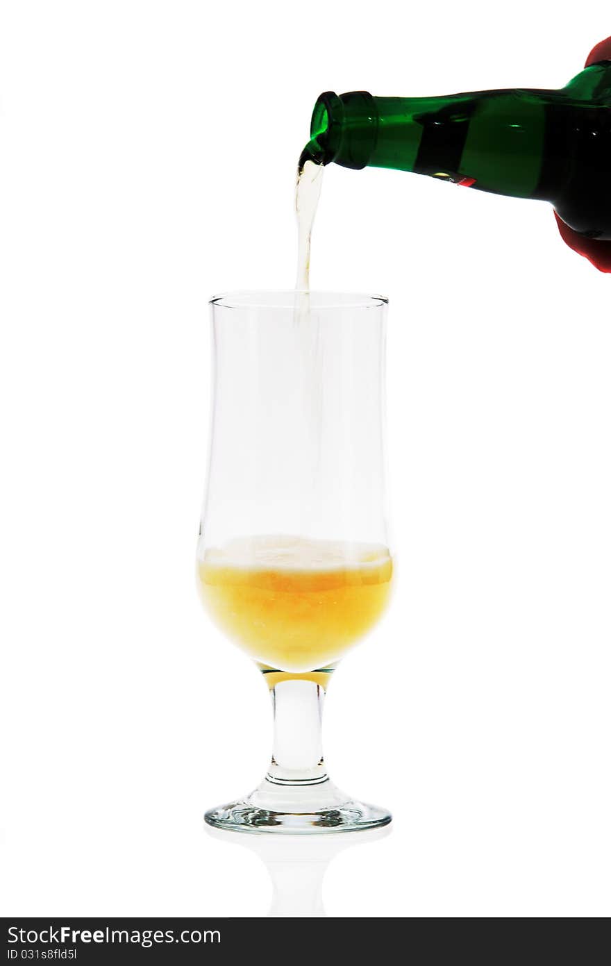 Beer glass with bottle isolated white