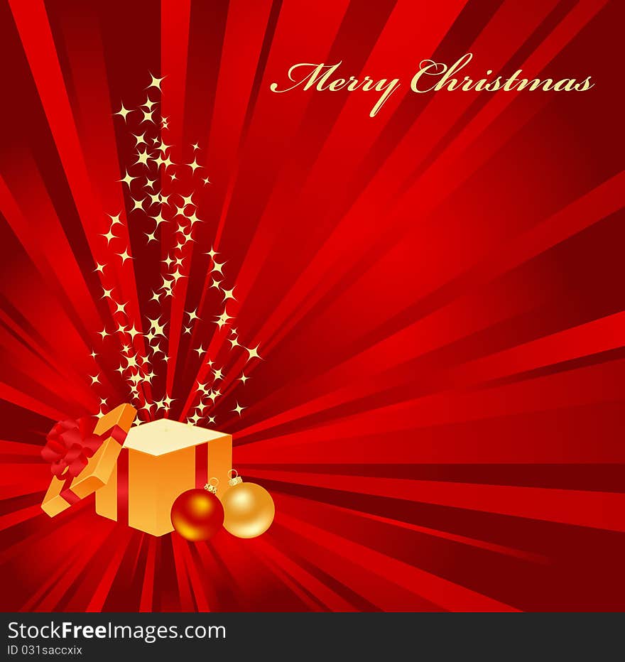 Christmas background with open gift. Vector illustration.