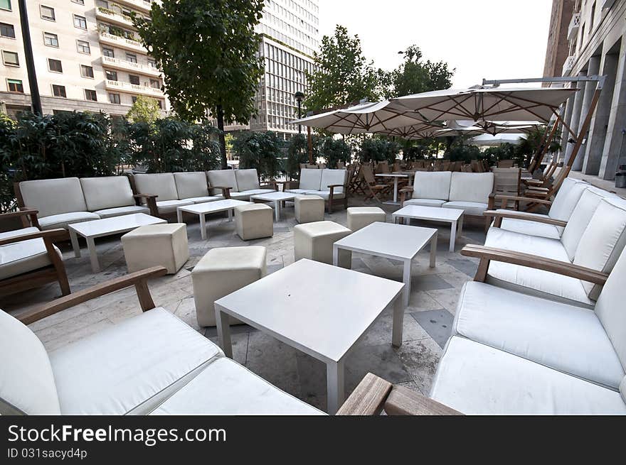 Armchairs and chairs for outdoor restaurant