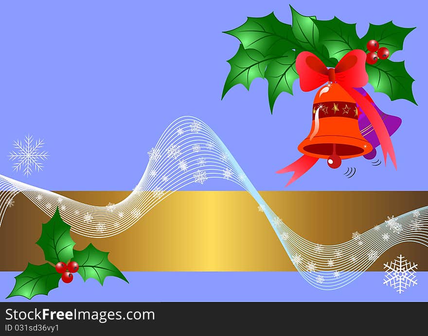 Christmas banner with bells and holly. vector. Christmas banner with bells and holly. vector.