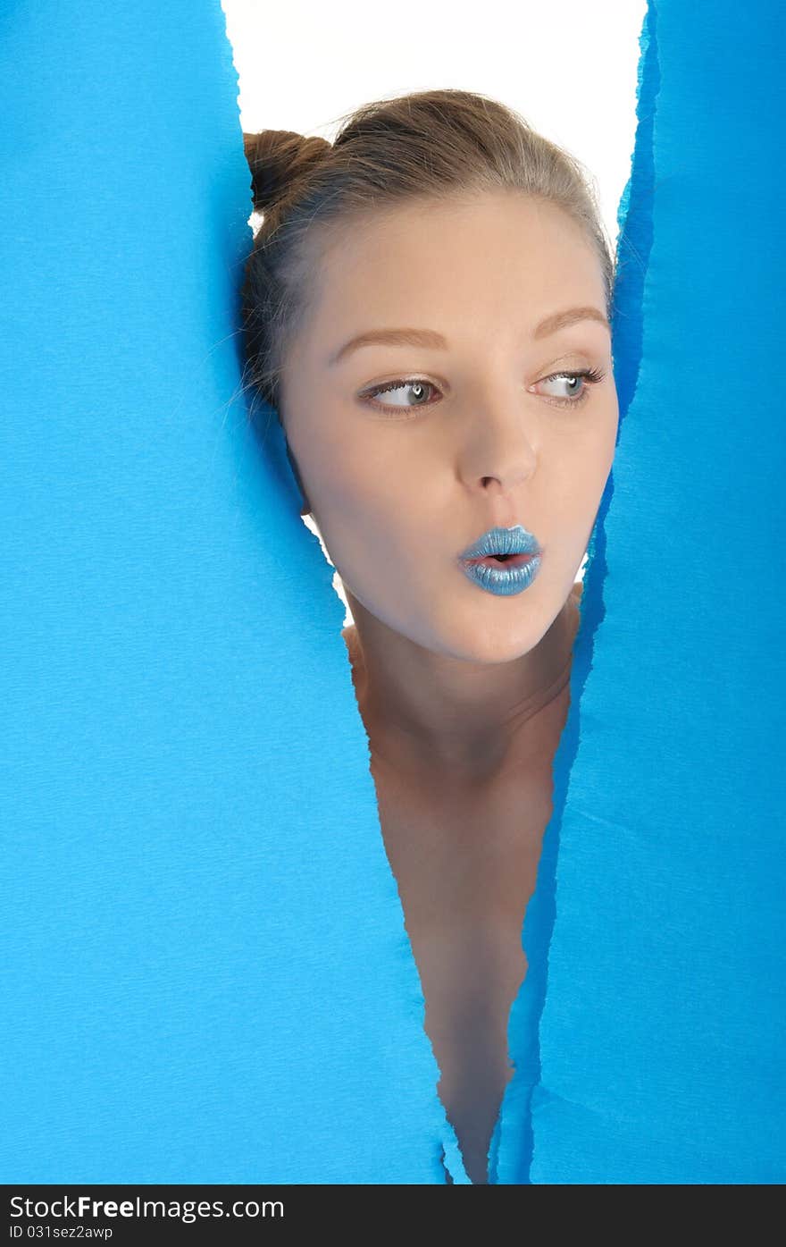 Young Woman With Blue Sheet Of Paper