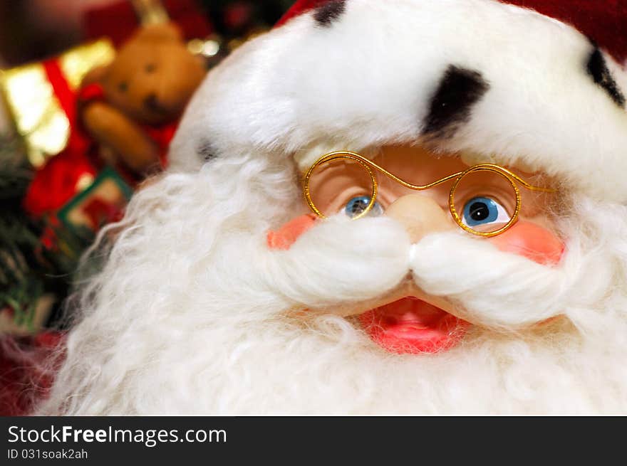 Close-up happy Santa in spectacles. Close-up happy Santa in spectacles