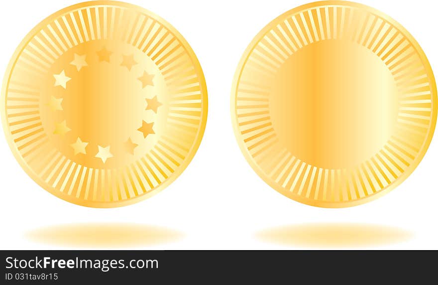 Golden coins set. Various variants of design. Isolated on a white background. Vector illustration (EPS8). All parts (object) closed, possibility to edit.