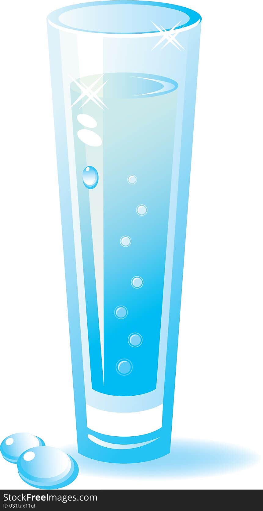 Water glass. Composition with a shade and drops.Isolated on a white background. Vector illustration (EPS8). All parts (object) closed, possibility to edit. Without transparency