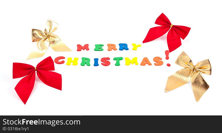 Christmas decorations - Merry Christmas and bows on a white background