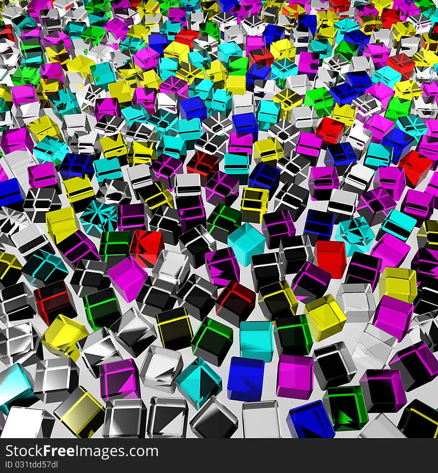 A lot of color messy glass cubes. A lot of color messy glass cubes