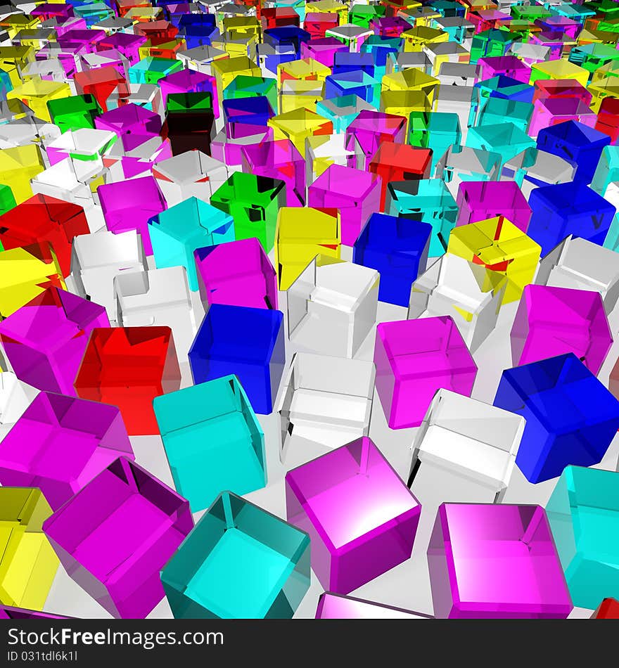 A lot of color glass cubes