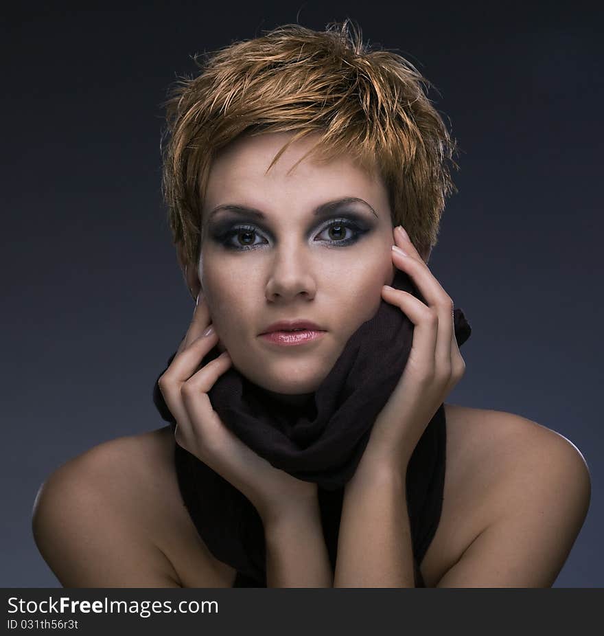 Beauty woman on gray background