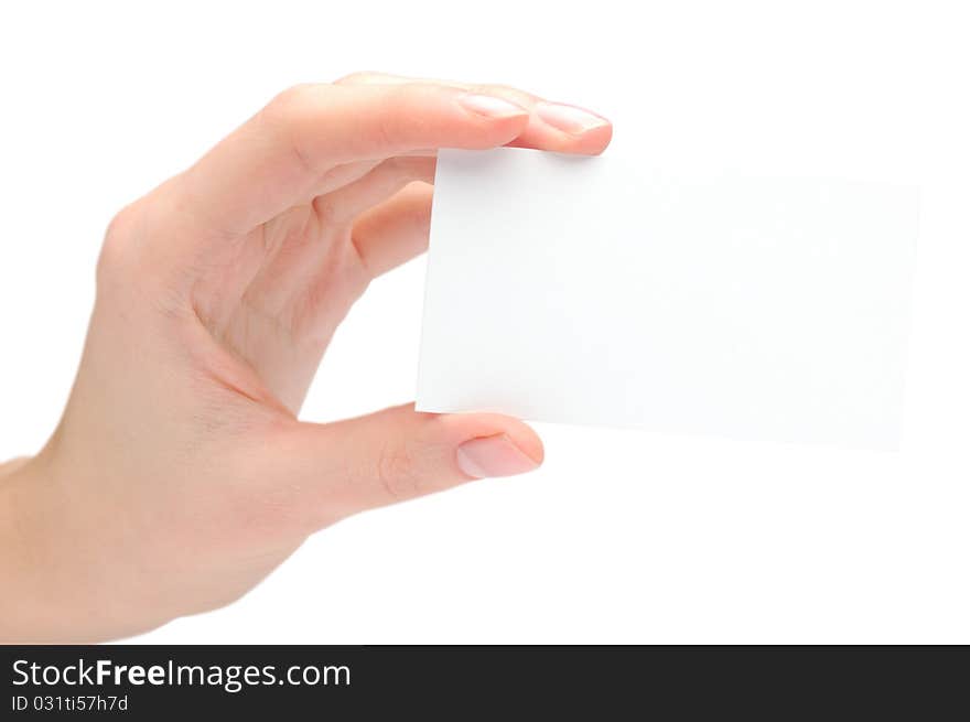 Hand holding blank visiting card