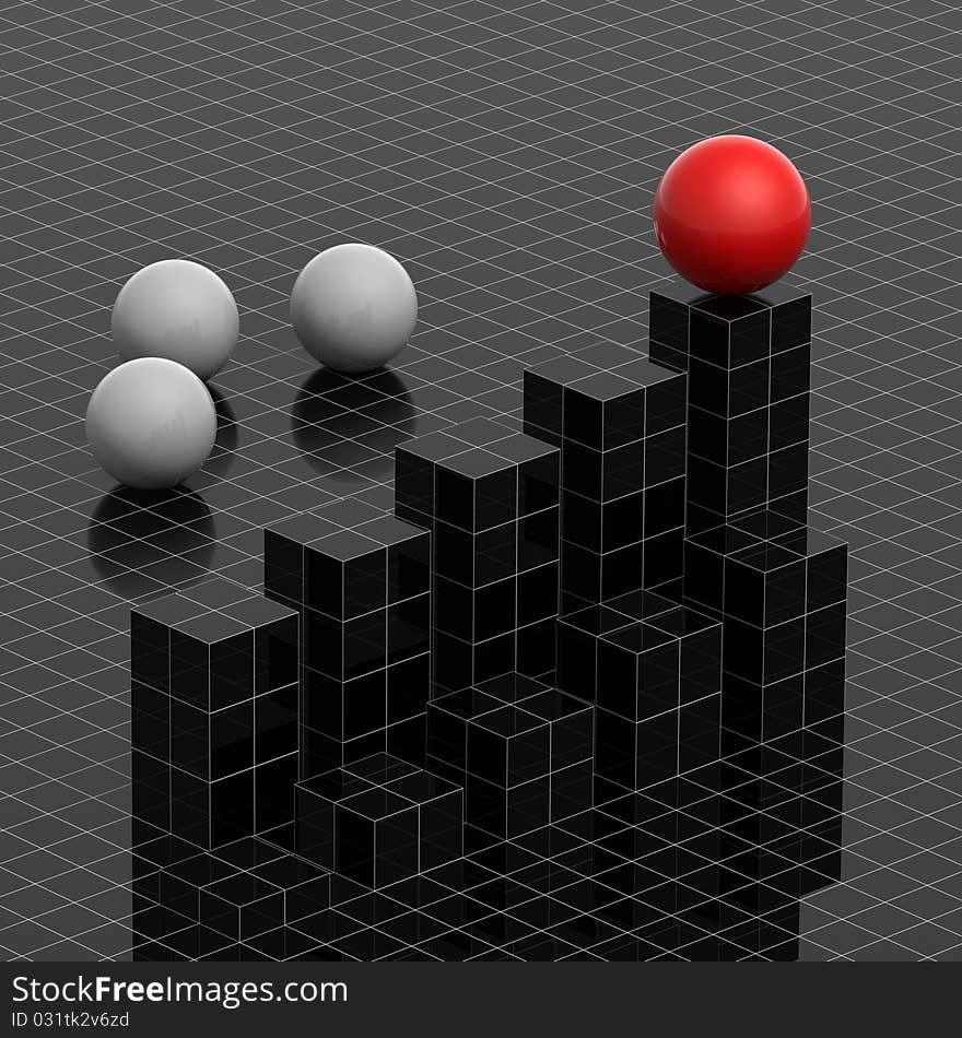 3D render concept illustration of grid graph diagram with marking spheres. 3D render concept illustration of grid graph diagram with marking spheres.