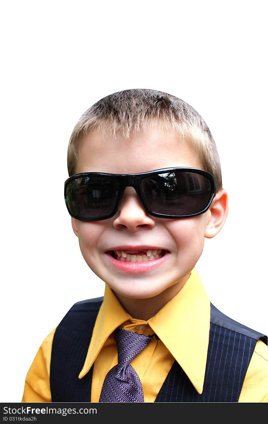 A boy student smiling with glasses